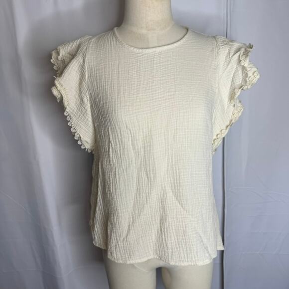 Hem & Thread Ivory Ruffle Sleeve Gauze Top Large NWOT Cotton Boho Cottagecore - Picture 3 of 9